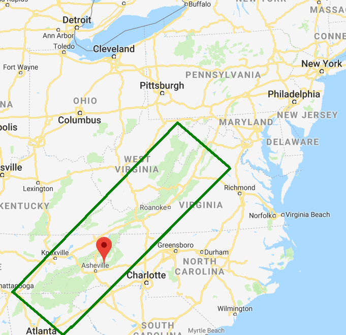 blue ridge mountains map