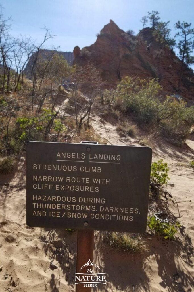 warning sign on angels landing hike