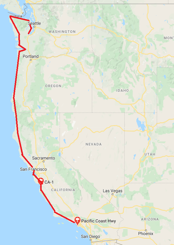 Pacific Coast Highway Road Trip Map 