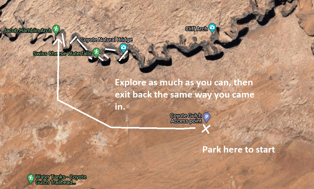 coyote gulch access point trail map to jacob hamlin arch 02