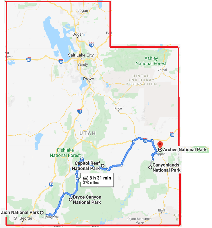 Mighty Five Utah Map - Table Rock Lake Map