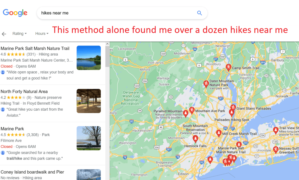 how to find hikes near you using google maps