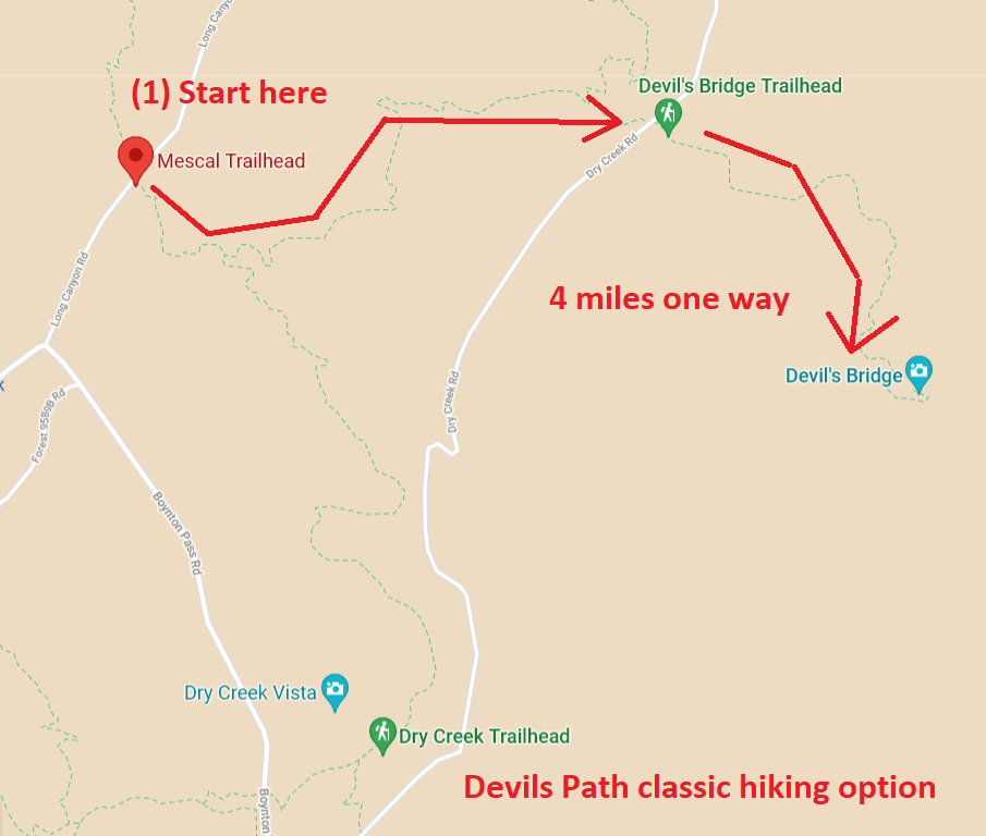 mescal trailhead to devils bridge hike map