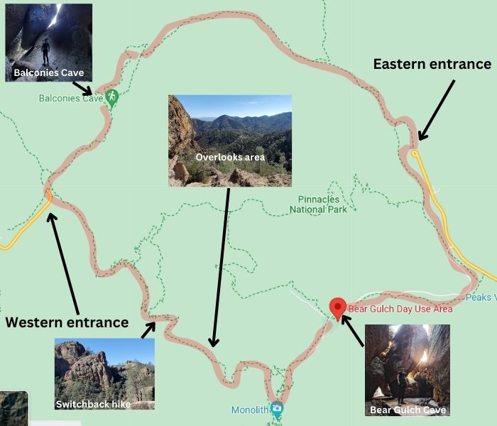 pinnacles national park map of hiking trail