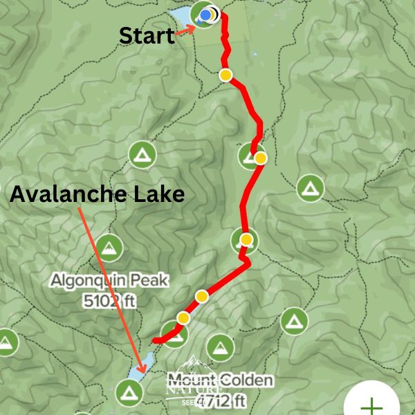 avalanche lake map of hike