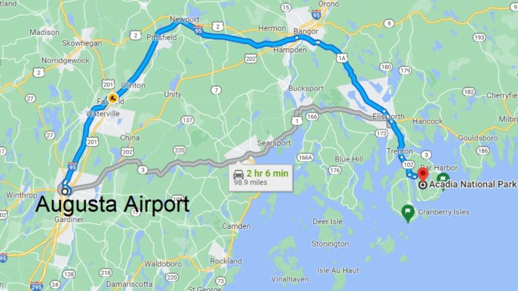 The 5 Closest Airports To Acadia National Park   Augusta Airport To Acadia National Park Map 02 1024x576 