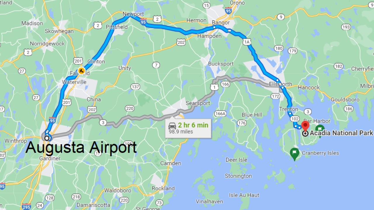 augusta airport to acadia national park map 02