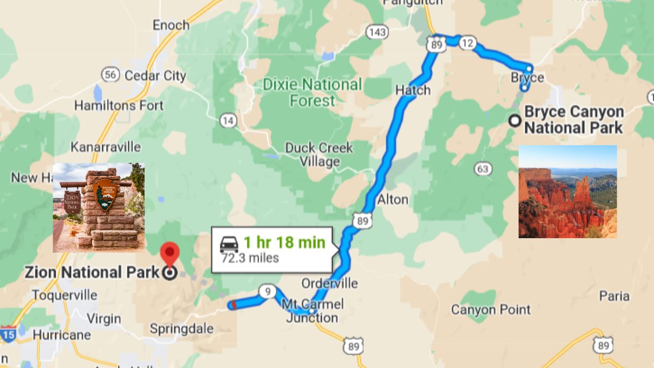 distance from zion to bryce canyon 01