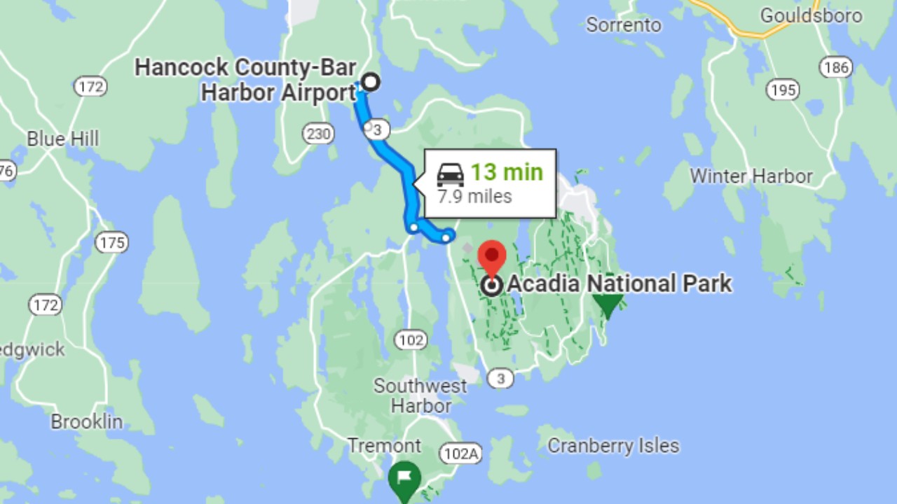 hancock county bar harbor airport to acadia national park map 03