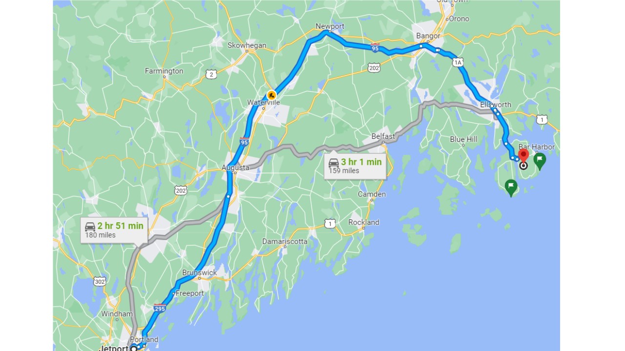 portland maine airport to acadia national park map 01
