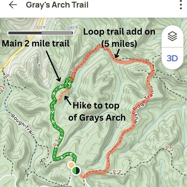 grays arch map of trail