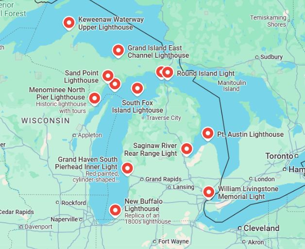 Michigan Lighthouses Map