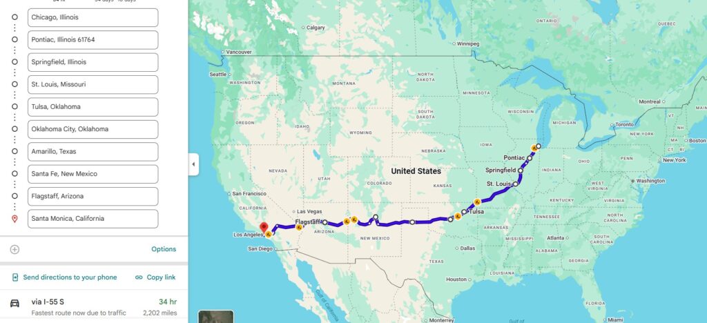 route 66 road trip map